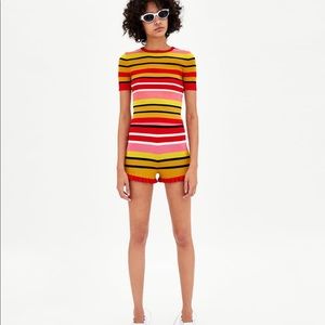 Zara Knit Striped Color Short Set
